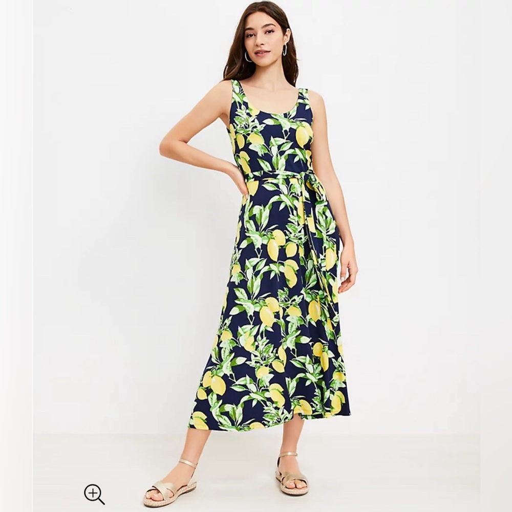 Loft lemon print midi dress